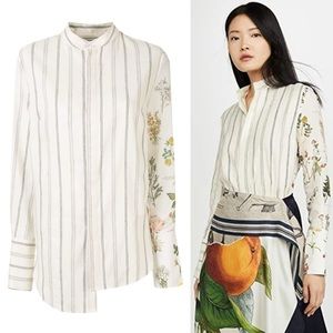MONSE Half & Half Botanic & Stripe Shirt in Linen Silk Blend Size 10